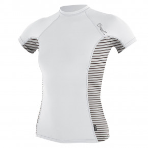 Přejít na produkt Lycra O'Neill Wms Side Print S/S Rash white/highway stripe 2018