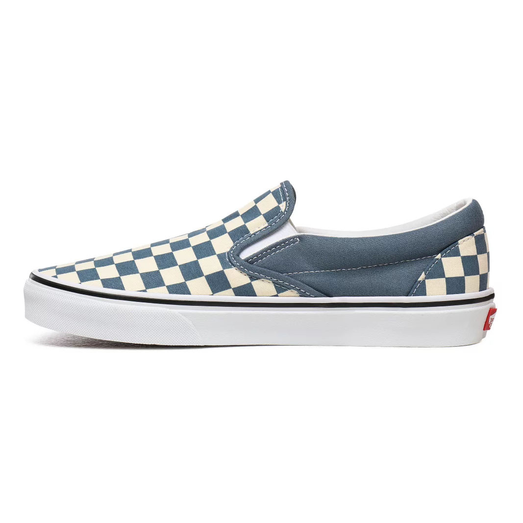 vans slip ons blue checkerboard