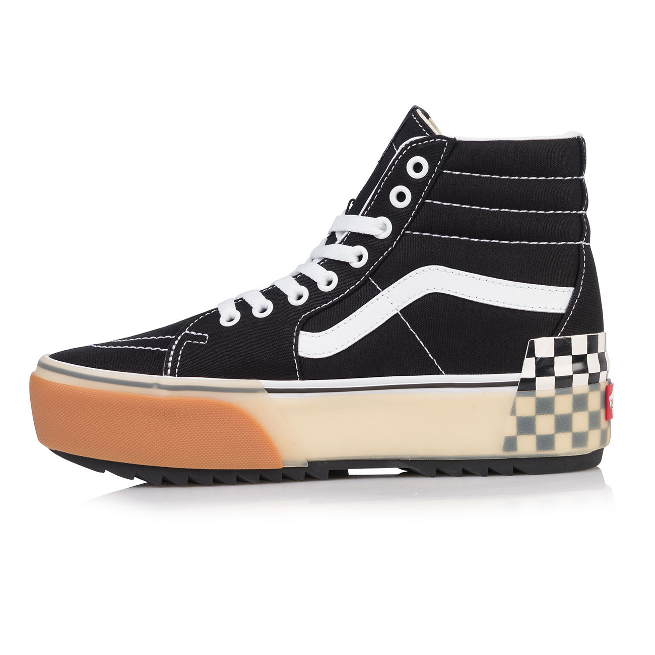 Skate shoes Vans Sk8-Hi Stacked black checkerboard | Snowboard Zezula