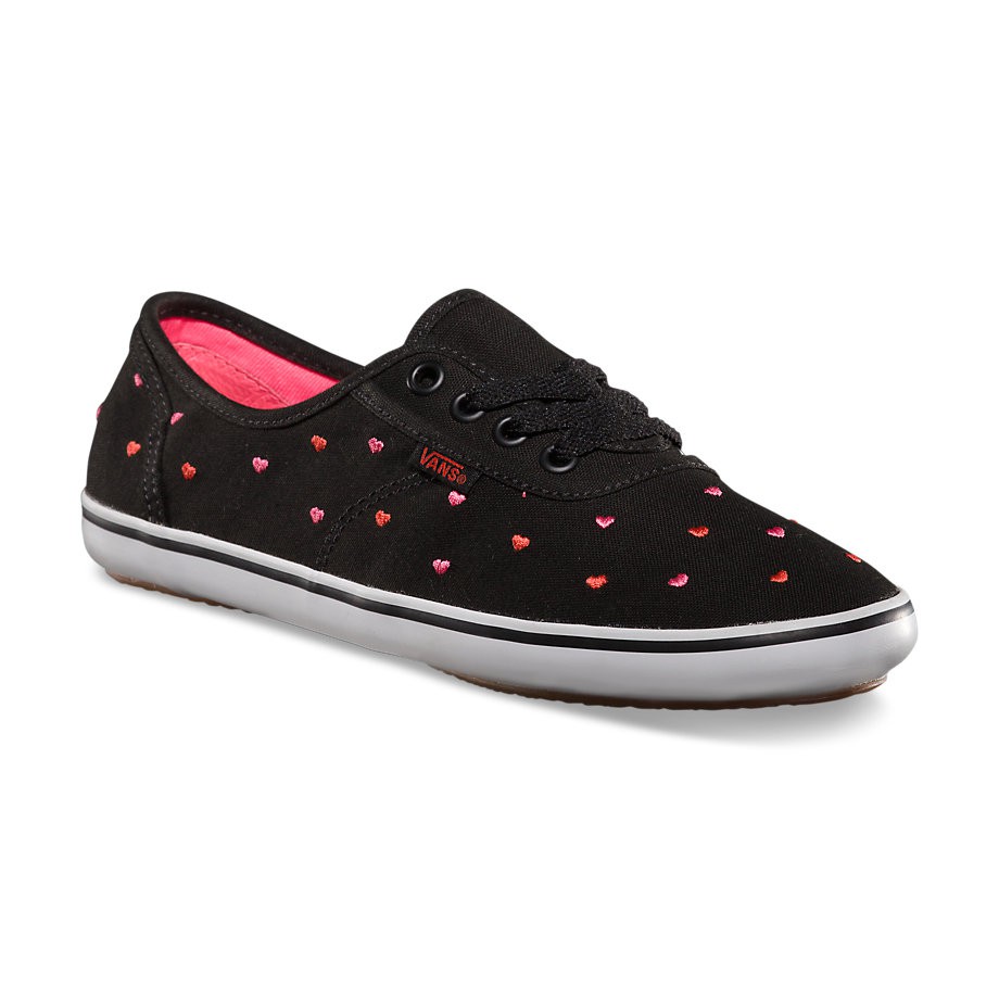 black and pink vans with hearts